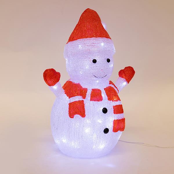 Muñeco de nieve acrílico blanco y rojo, adaptador de 3,5 V, 85 LED blancos + 5 LED blancos intermitentes, cable de 5 m, 34 x 23 x 48 cm, IP44