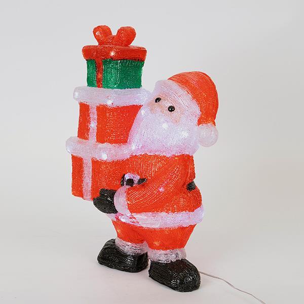 PAPÁ NOEL CON REGALOS EN ACRÍLICO, ADAPTADOR DE 3,5 V, 60 LED BLANCOS, CABLE DE 5 m, 25,5 x 18 x 44 cm, IP44