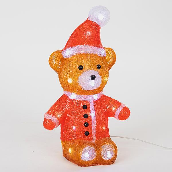 OSITO ACRÍLICO MARRÓN Y ROJO, ADAPTADOR DE 3,5 V, 30 LED BLANCOS, CABLE DE 5 m, 18 x 13 x 31 cm, IP44