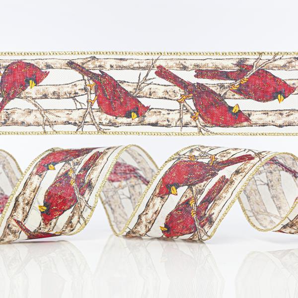 CINTA BLANCA CON PAJARITOS ROJOS 6,35cm 10A