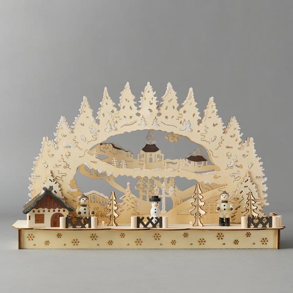 CASA DE MADERA ILUMINADA, LED BLANCO CÁLIDO, 11 LED, CON TEMPORIZADOR, FUNCIONA A PILAS, 45*12,5*30CM