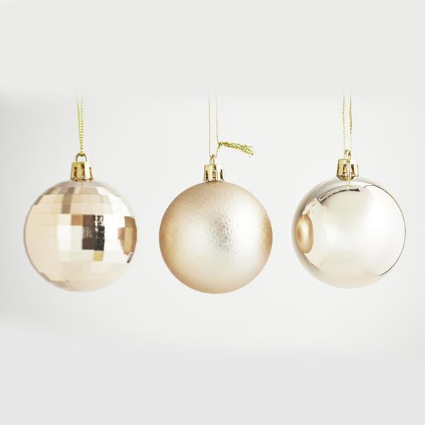 BOLAS DE PLÁSTICO, SET DE 24 PIEZAS, 8 PIEZAS DORADAS MATE, 8 PIEZAS DORADAS, 8 PIEZAS BOLAS DE DISCO DORADAS, 6 cm