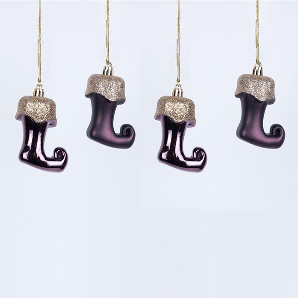 BOTAS DE PLÁSTICO, SET DE 4 PIEZAS, 2 PIEZAS MORADA MATE CON DORADO, 2 PIEZAS MORADA BRILLANTE CON DORADO, 8 cm