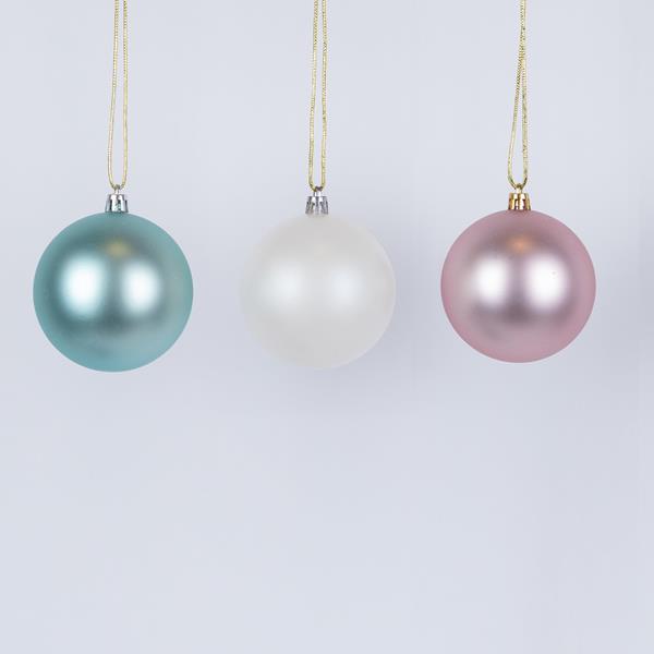 BOLAS DE PLÁSTICO, BLANCAS, ROSAS, VERDES CLAROS, SET DE 6 UDS., 10 cm