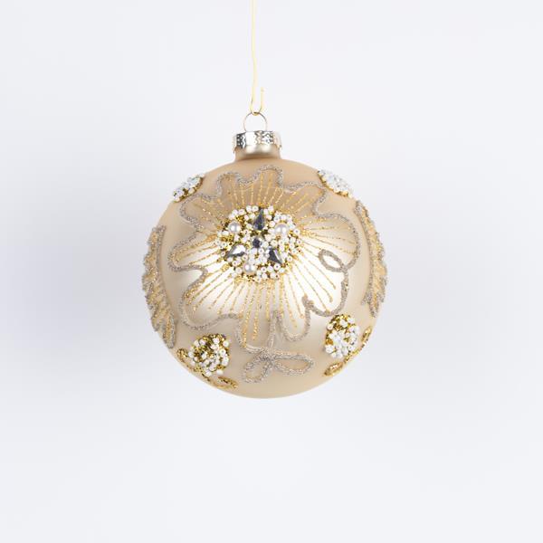 BOLA DE CRISTAL, DORADA CON DISEÑO Y PERLAS, SET 4 PIEZAS, 10cm