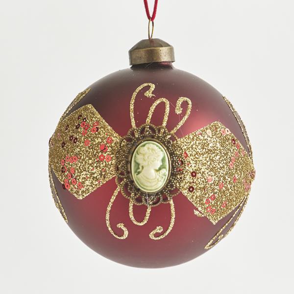 Bola de cristal, color rojo con diseño, juego de 4 piezas, 10 cm