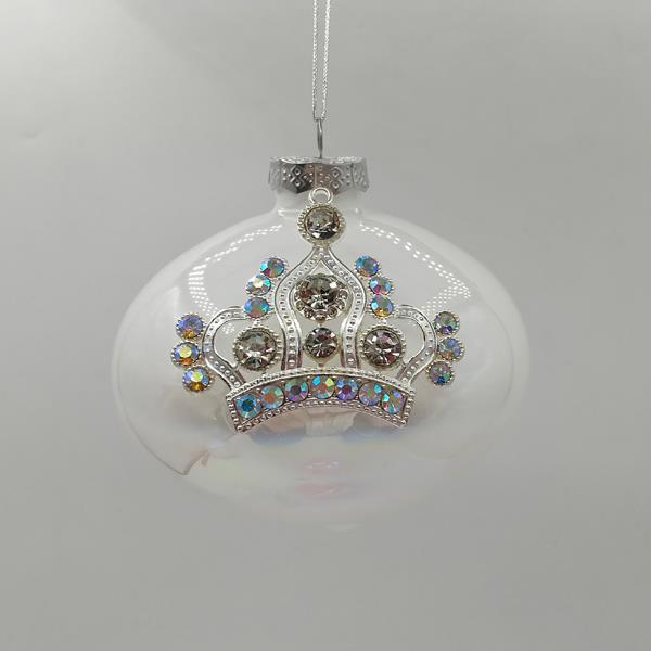 Adorno de cristal, cebolla, blanco con corona, juego de 4 piezas, 10 cm