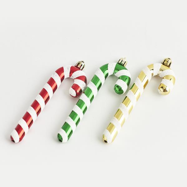 Bastones de caramelo de plástico, dorados, rojos y verdes, juego de 3 piezas, 13 cm