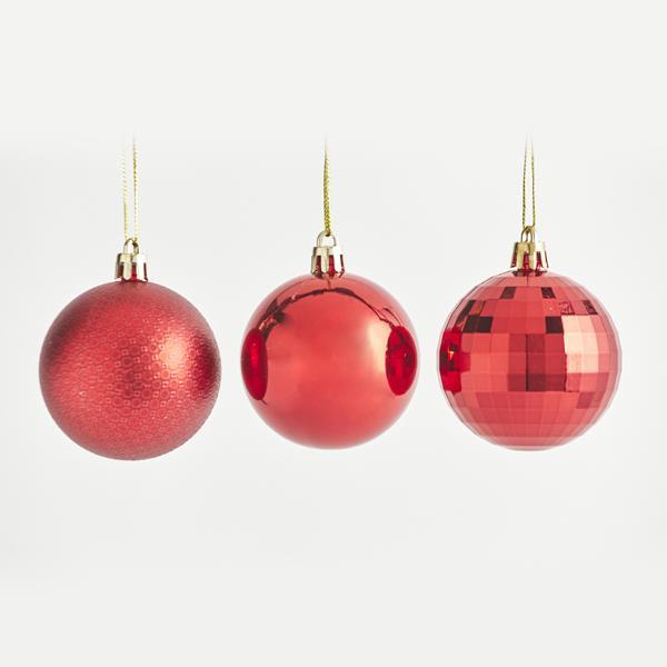 BOLA DE PLÁSTICO, ROJA, SET DE 24 PIEZAS, 6 cm