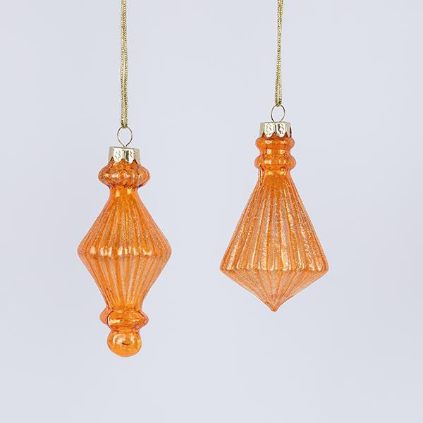 Adorno de cristal, naranja, 2 diseños, juego de 4 piezas, 12 cm