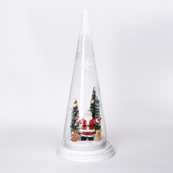 CONO DE VIDRIO ILUMINADO CON PAPÁ NOEL, 12x28cm