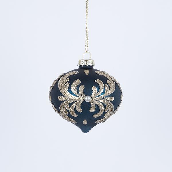 BOLA DE CRISTAL, AZUL, CON DISEÑOS DORADOS, SET DE 4 PIEZAS, 8 cm