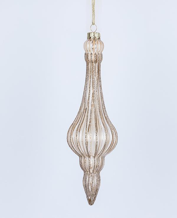 Adorno de cristal, marrón con dorado, juego de 2 piezas, 7 x 24 cm