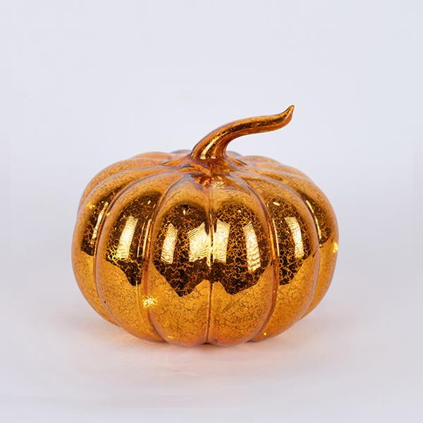 CALABAZA ILUMINADA DE CRISTAL, NARANJA, 10,8 cm