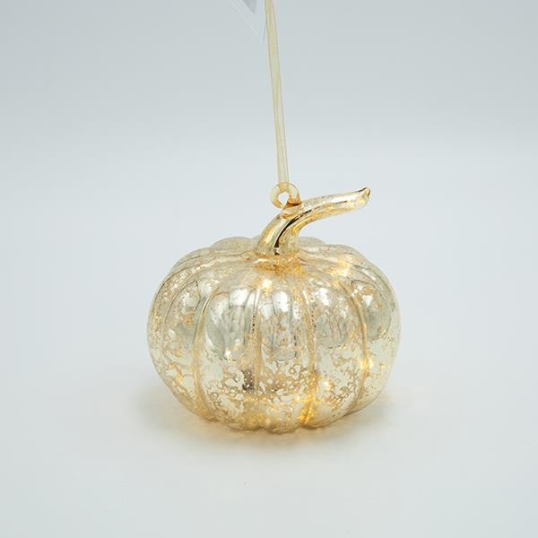 CALABAZA ILUMINADA DE CRISTAL, DORADA, 10,8 cm