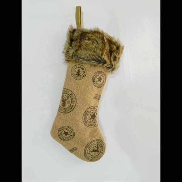 CALCETÍN BEIGE CON DIBUJOS Y PELO, 45cm.