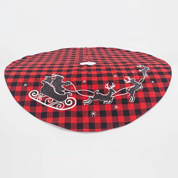 FALDA DE ÁRBOL, CUADROS ROJOS, CON TRINEO DE PAPÁ NOEL, 90 cm
