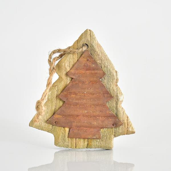 ÁRBOL COLGANTE DE MADERA CON DECORACIÓN DE METAL, 9,5x8,1x1,2cm