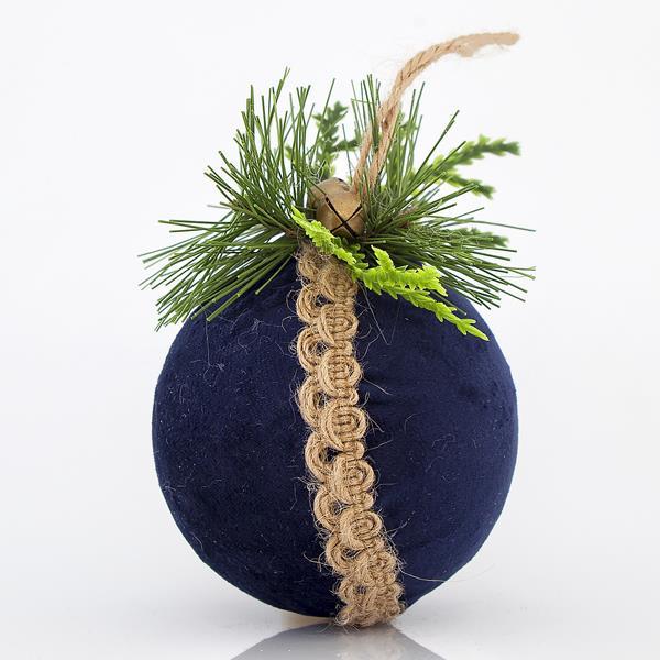 BOLA DE TERCIOPELO AZUL, 8x8x10cm