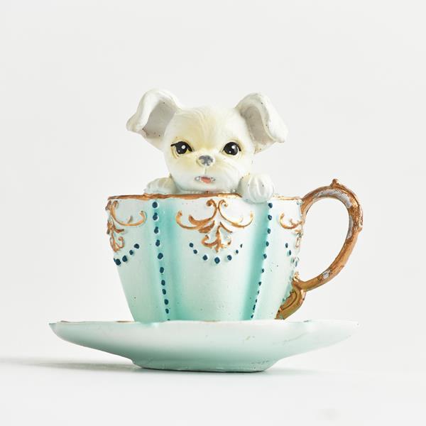 TAZA DECORATIVA CON PERRO, AZUL CLARO, 10x11cm