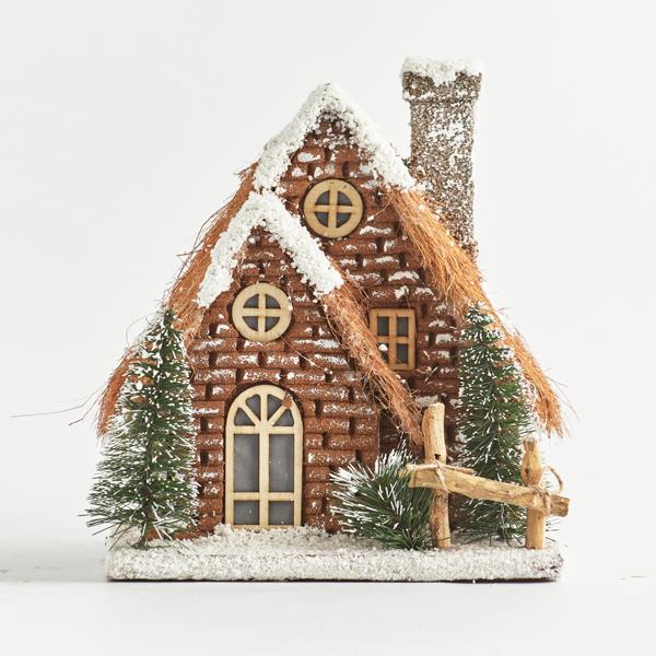 CASA ILUMINADA, MARRÓN, FUNCIONA A PILAS, 22,5x18x24,5cm