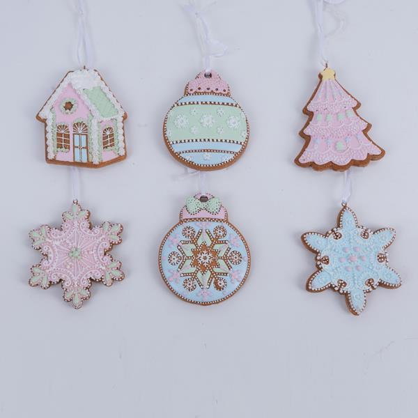 CAJA EXPOSITOR, ÁRBOLES DE NAVIDAD COLGANTES, BOLAS, CASAS, COPOS DE NIEVE, 6 DISEÑOS, 10cm