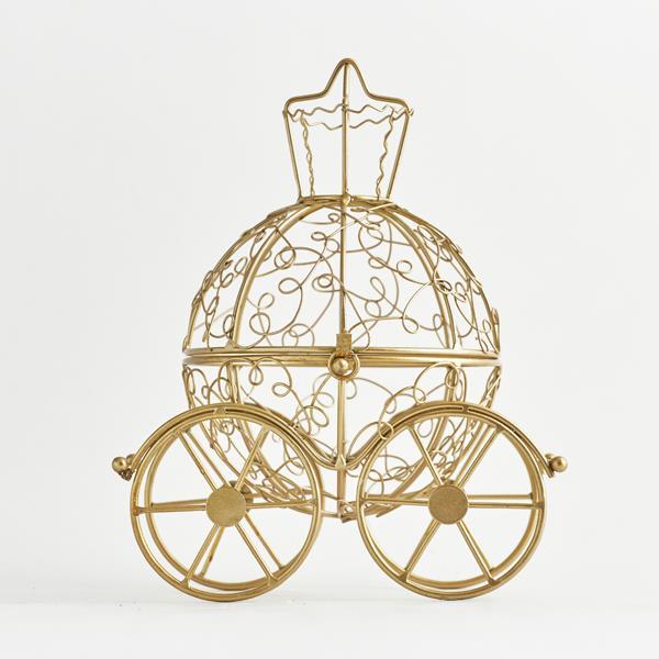 CARRUAJE, CON CORONA, METAL, DORADO, 17x22,5cm