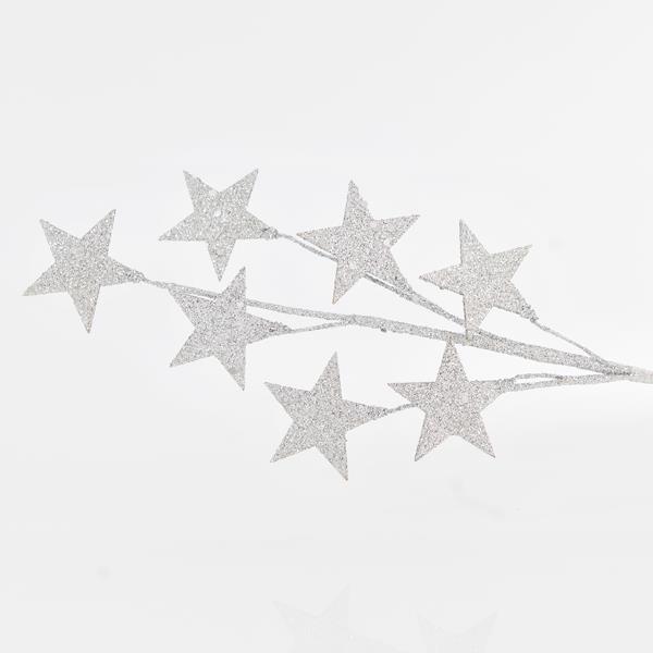 RAMA CON BRILLO PLATEADO Y ESTRELLAS, 46cm