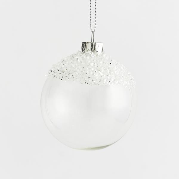 BOLA DE VIDRIO, TRANSPARENTE, CON PERLAS TRANSPARENTES, 2 FORMAS, SET 4 UDS., 8cm