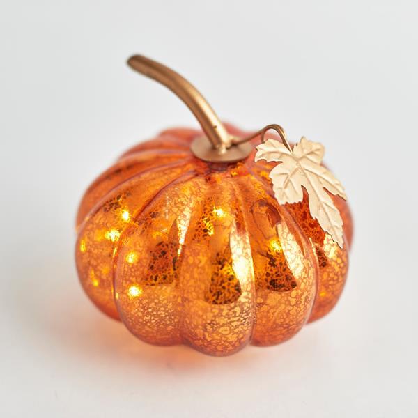 CALABAZA ILUMINADA DE CRISTAL, COBRE, 12 cm