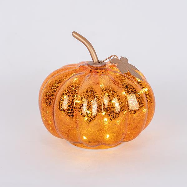 CALABAZA ILUMINADA DE CRISTAL, COBRE, 16 cm