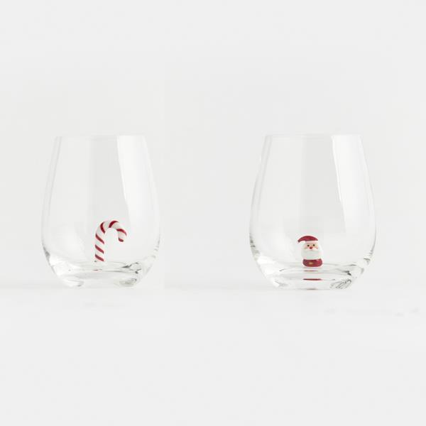 VASO, CON BASTÓN DE CARAMELO Y MUÑECO DE NIEVE EN EL INTERIOR, SET DE 2 PIEZAS