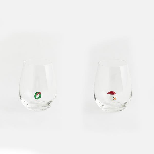 VIDRIO, CON CORONA Y PAPÁ NOEL EN EL INTERIOR, SET DE 2 PIEZAS