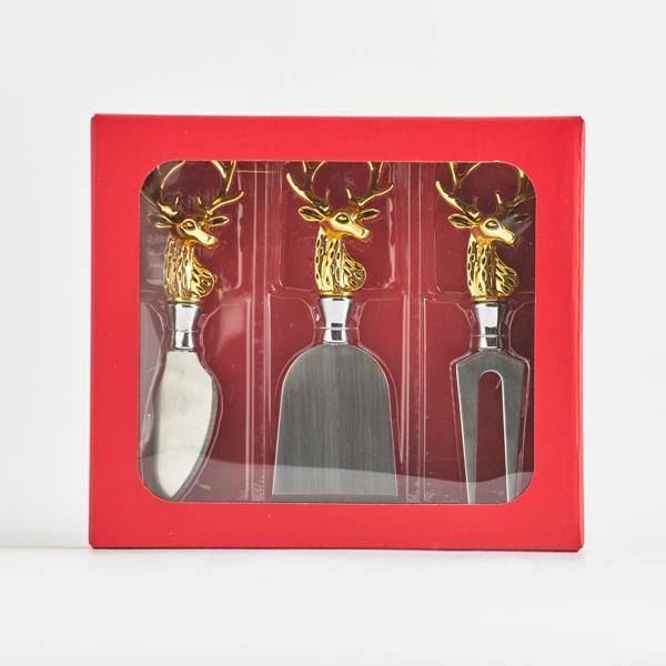 CUCHILLOS PARA QUESO, CON CIERVO DORADO, SET DE 3 PIEZAS