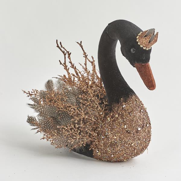 CISNE DE TERCIOPELO, MAΑΥΡΟΣ, CON BRILLO COBRE, 28 cm