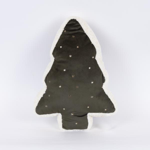 ÁRBOL DE ALMOHADA, TERCIOPELO VERDE OSCURO CON ESTRELLAS DORADAS, 6x31x45cm