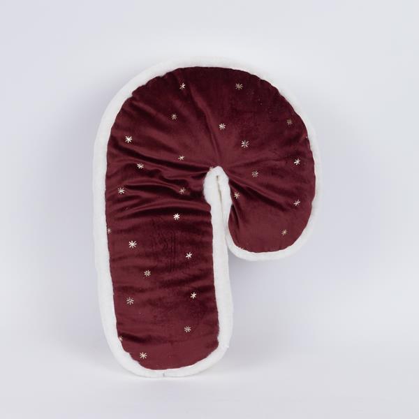 ALMOHADA BASTÓN DE CARAMELO, TERCIOPELO BURDEOS CON ESTRELLAS DORADAS, 6x30x45cm