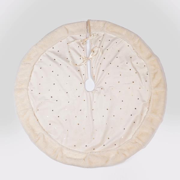 FALDA DE ÁRBOL, TERCIOPELO BEIGE CON ESTRELLAS DORADAS, 90 cm
