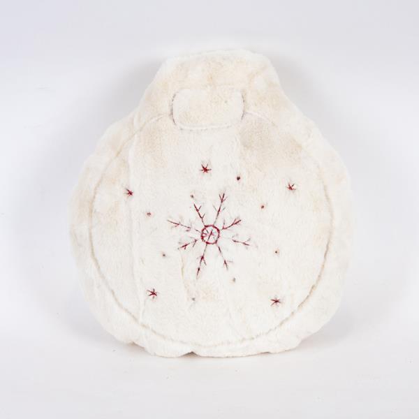 ALMOHADA BOLA DE NAVIDAD, PELO BLANCO CON COPO DE NIEVE, 32x34cm