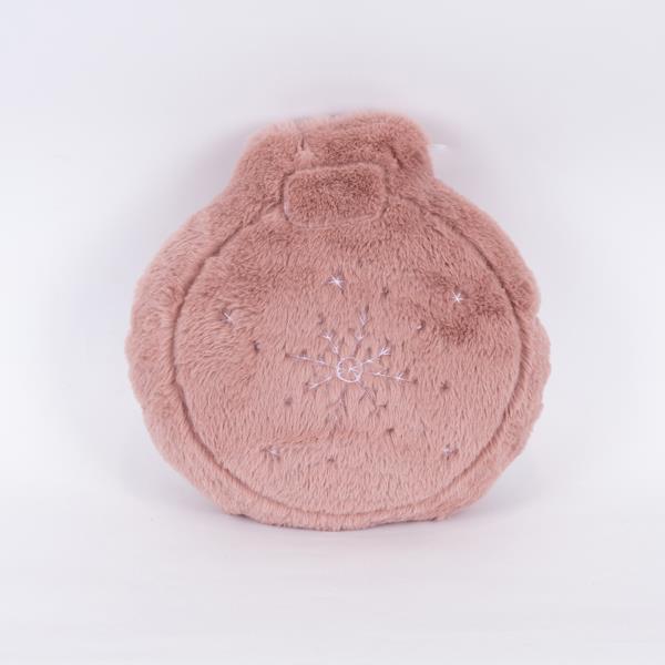 ALMOHADA BOLA DE NAVIDAD, PELO ROSA CON COPO DE NIEVE, 32x34cm