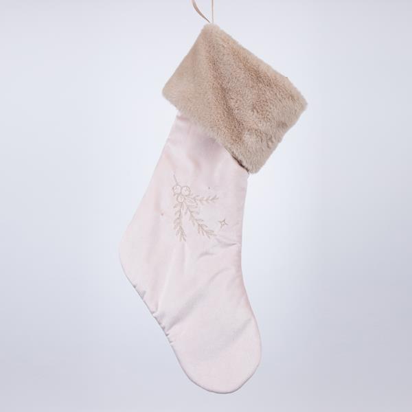 CALCETÍN TERCIOPELO ROSA CON MUÉRDAGO, 25x45cm