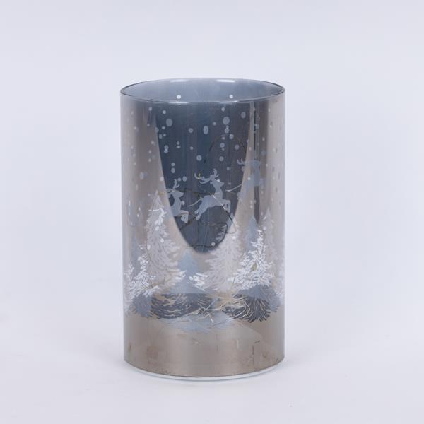 VIDRIO DECORATIVO ILUMINADO, PLATEADO, CON ESCENA INVERNAL, 9x12cm