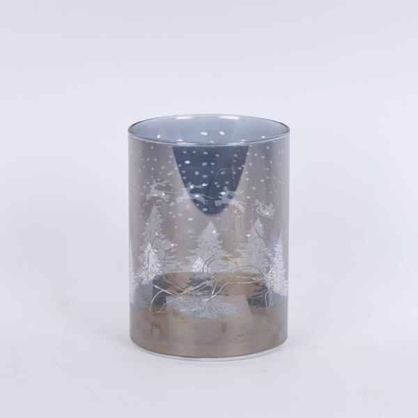 VIDRIO DECORATIVO ILUMINADO, PLATEADO, CON ESCENA INVERNAL, 9x16cm