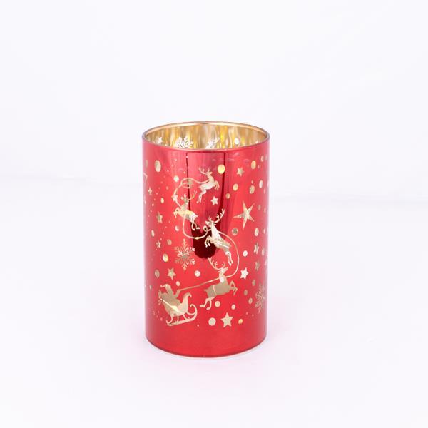 VIDRIO DECORATIVO ILUMINADO, ROJO, CON ESTRELLAS, 9x16cm