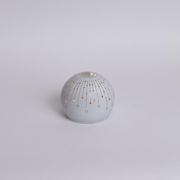 BOLA DECORATIVA DE CRISTAL ILUMINADA, BLANCA MATE, CON ESTRELLAS, 10 cm