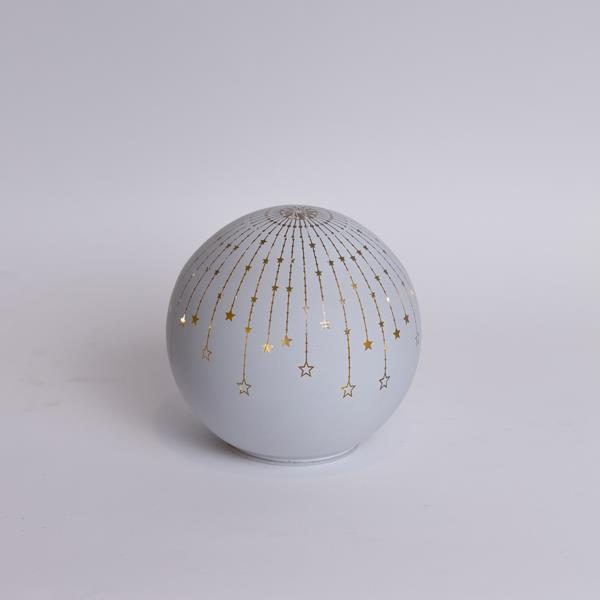 BOLA DECORATIVA DE CRISTAL ILUMINADA, BLANCA, CON ESTRELLAS, 15 cm