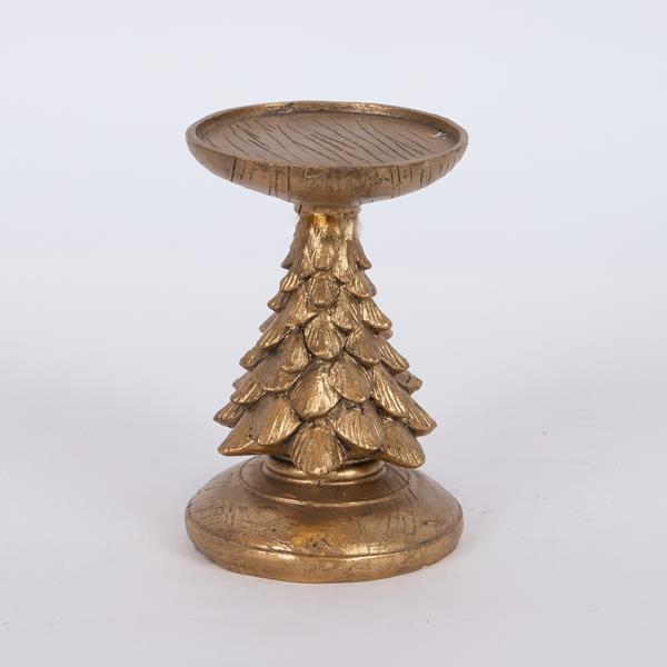 PORTAVELAS DECORATIVO, ÁRBOL DE NAVIDAD, DORADO, 8,5x15,5cm