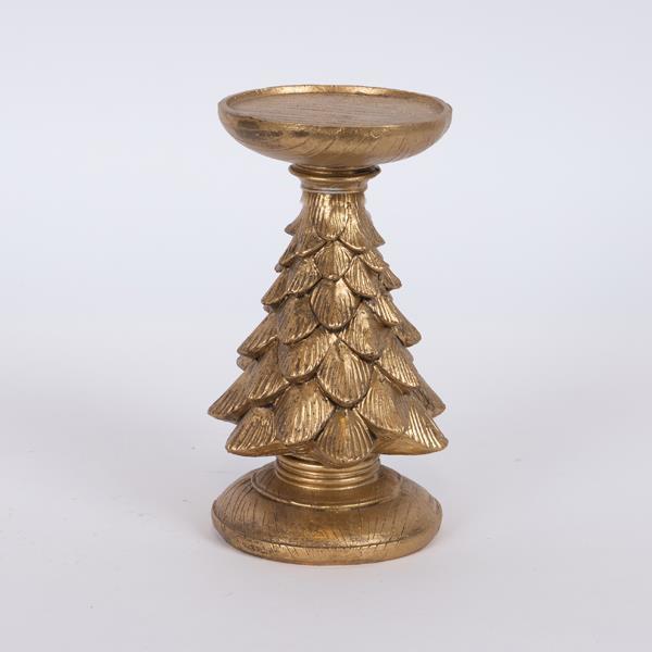 PORTAVELAS DECORATIVO, ÁRBOL DE NAVIDAD, DORADO, 8x12cm