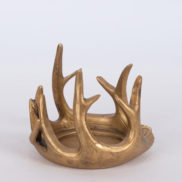 PORTAVELAS DECORATIVO CON CUERNOS DORADOS, 9,5x12cm