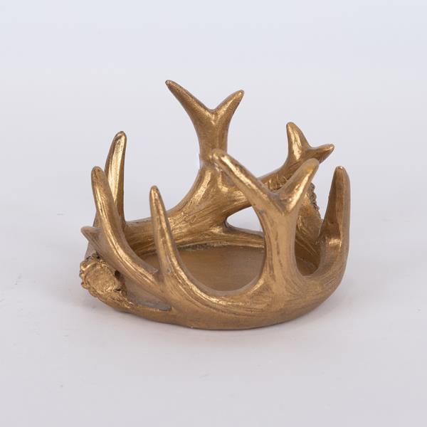 PORTAVELAS DECORATIVO CON CUERNOS DORADOS, 7x10cm